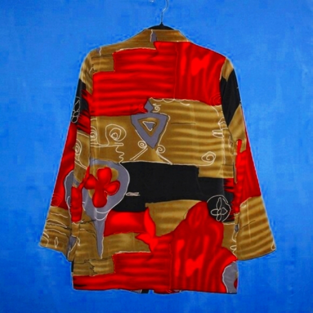 Vintage Fashion Bug Abstract Art Blazer Red/Olive Small - Picture 3 of 6